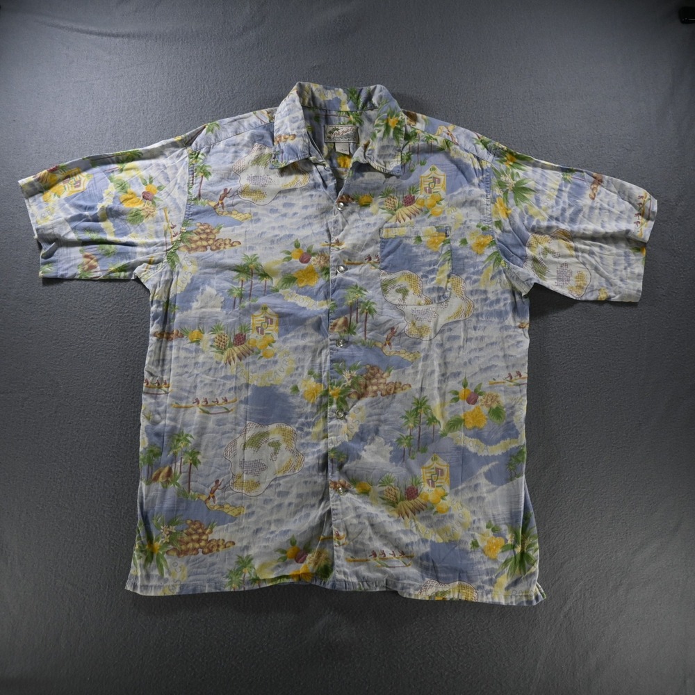 Polo Jeans Ralph Lauren Mens Vintage Hawaiian Aloha Shirt M Blue Tropical Cotton